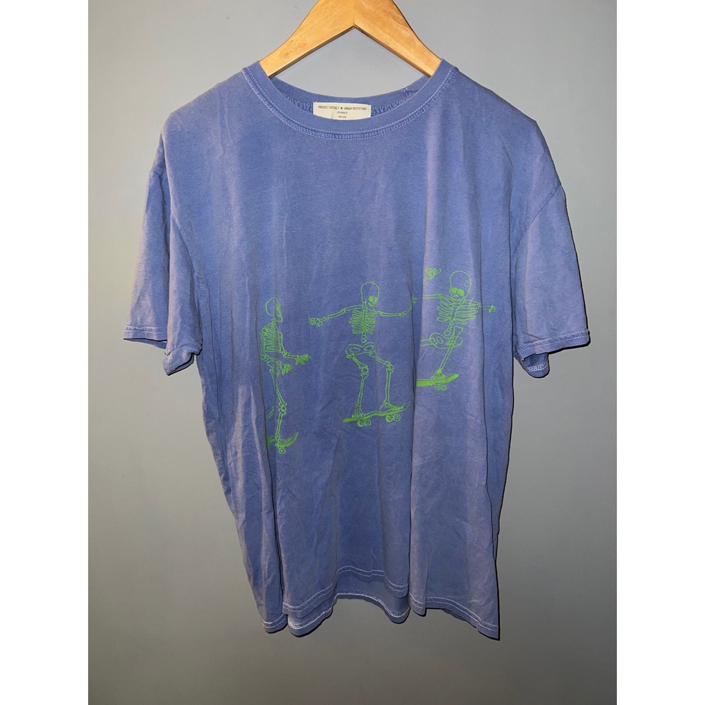 Project Social T Urban Outfitters Skeleton Skateboard Graphic Tee Blue One Size
